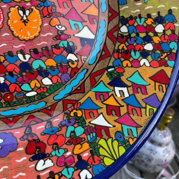 Beautiful 16” Mexican Folk Art Plate Pottery Wall Hanging Colorful Teracotta - Picture 4 of 16